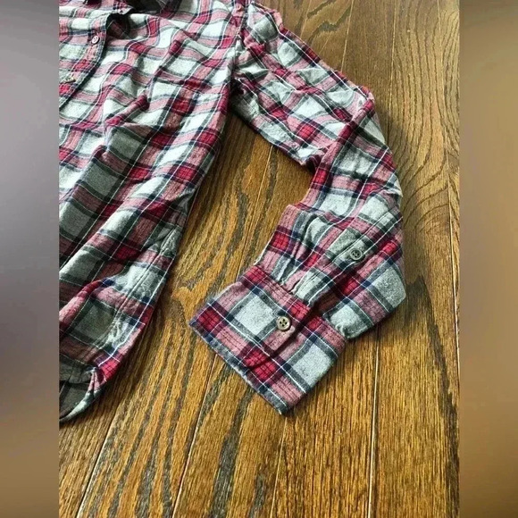 J.Crew Women’s 2 Boy-Fit Gray Tartan Plaid Button-Down Flannel Shirt - VGUC! - Picture 5 of 9
